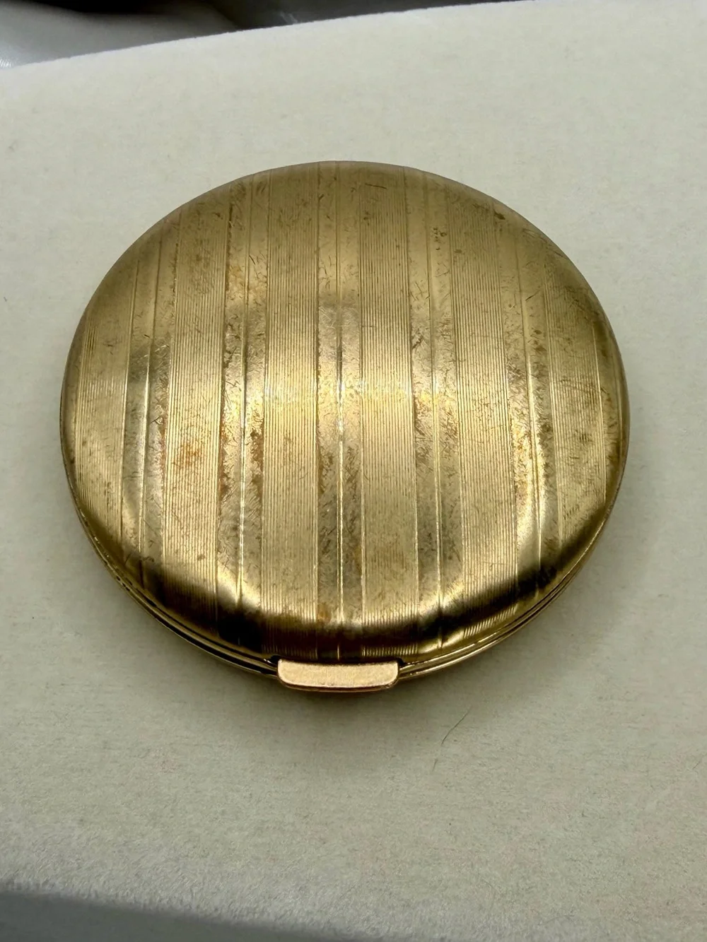 Vintage Merle Norman Gold Striped Powder Compact with Mirror